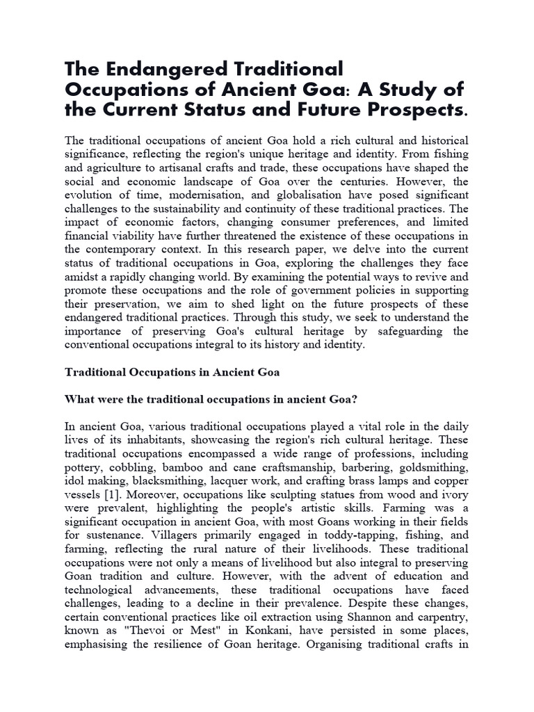 Endangered Traditional Occupations of Goa | PDF | Globalization ...