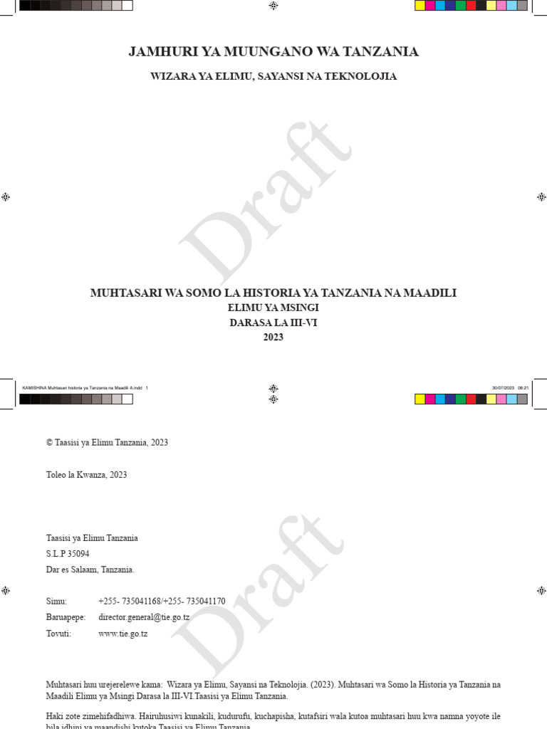 Historia Ya Tanzania Na Maadili Draft | PDF