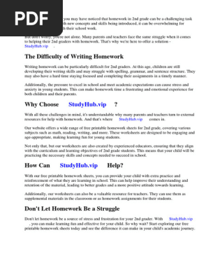 Free Printable Homework Sheets for 2nd Grade