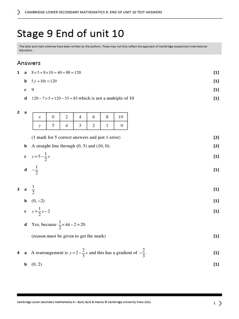 Unit 10 Test Answers for Mathematics 9 | PDF