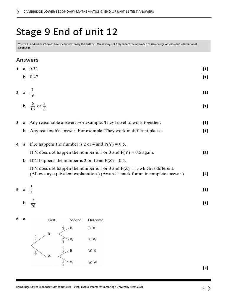 Unit 12 End Of Unit Test Answers Pdf Mathematics
