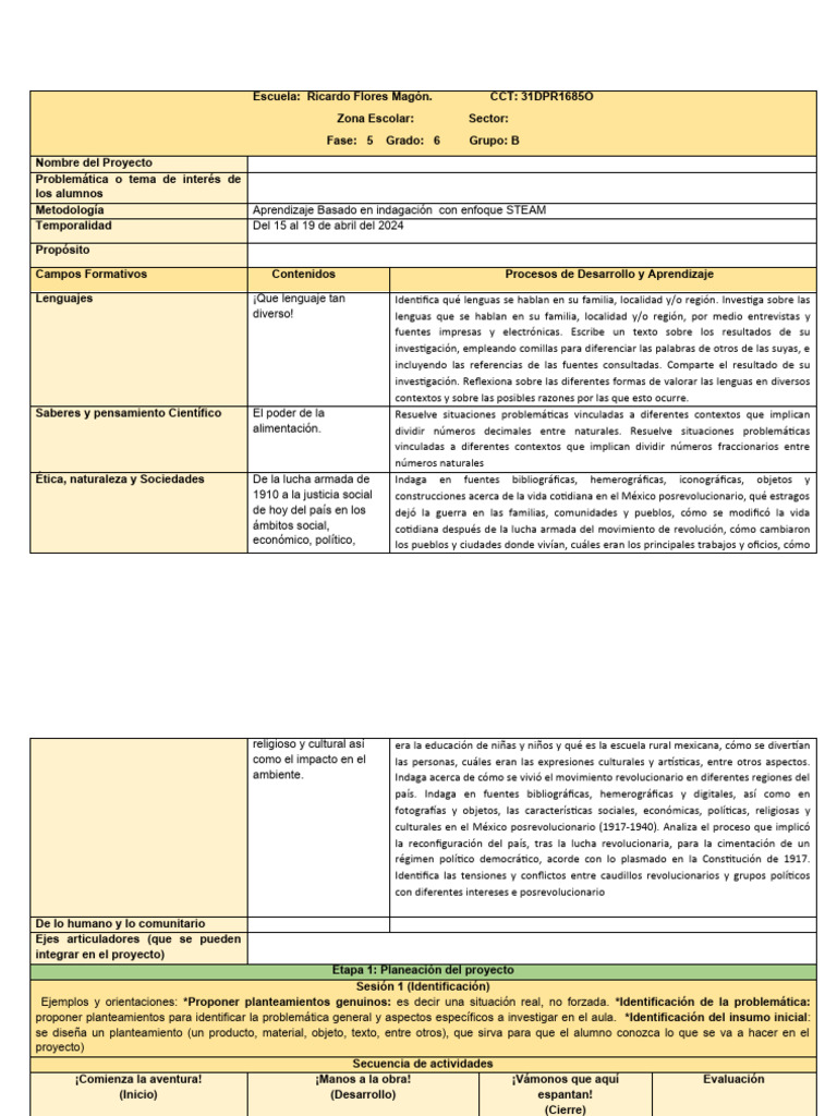 Formato Planeacion Proyectos Comunitarios ABP (2) S, B | PDF ...