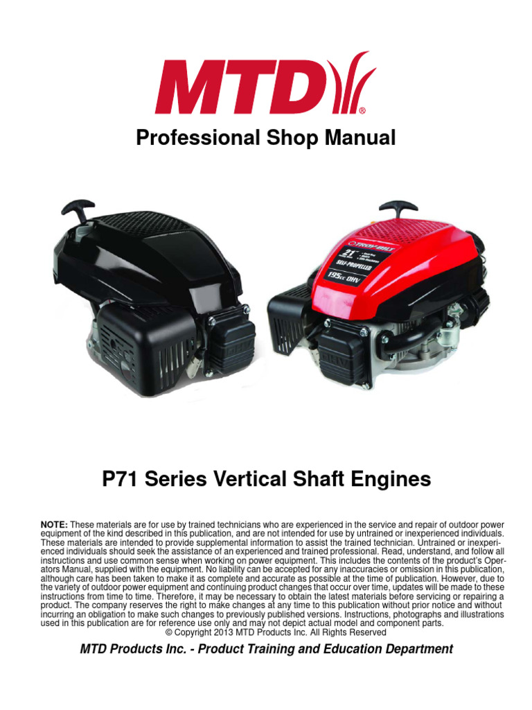 MTD P71 Series Vertical Shaft Engines | PDF | Carburetor | Valve