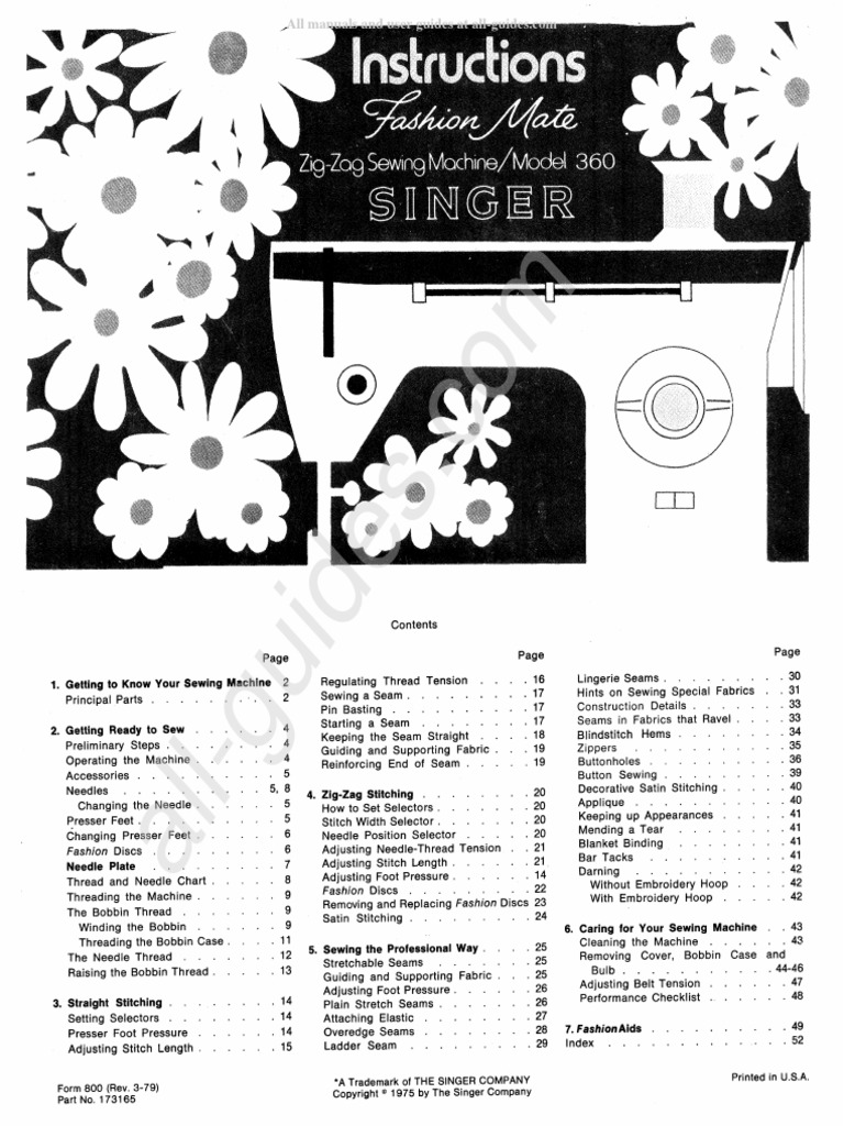 Singer Fashion Mate 360 Sewing Machine Instruction Manual PDF