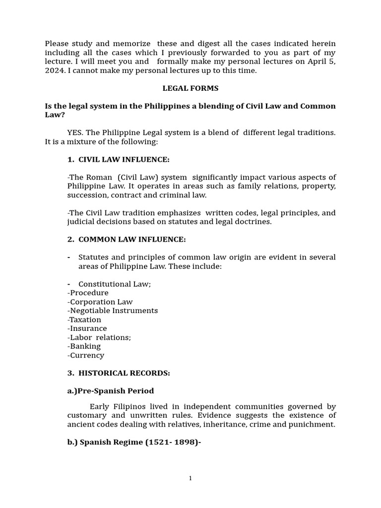Philippine Legal System Overview | PDF | Civil Law (Legal System ...