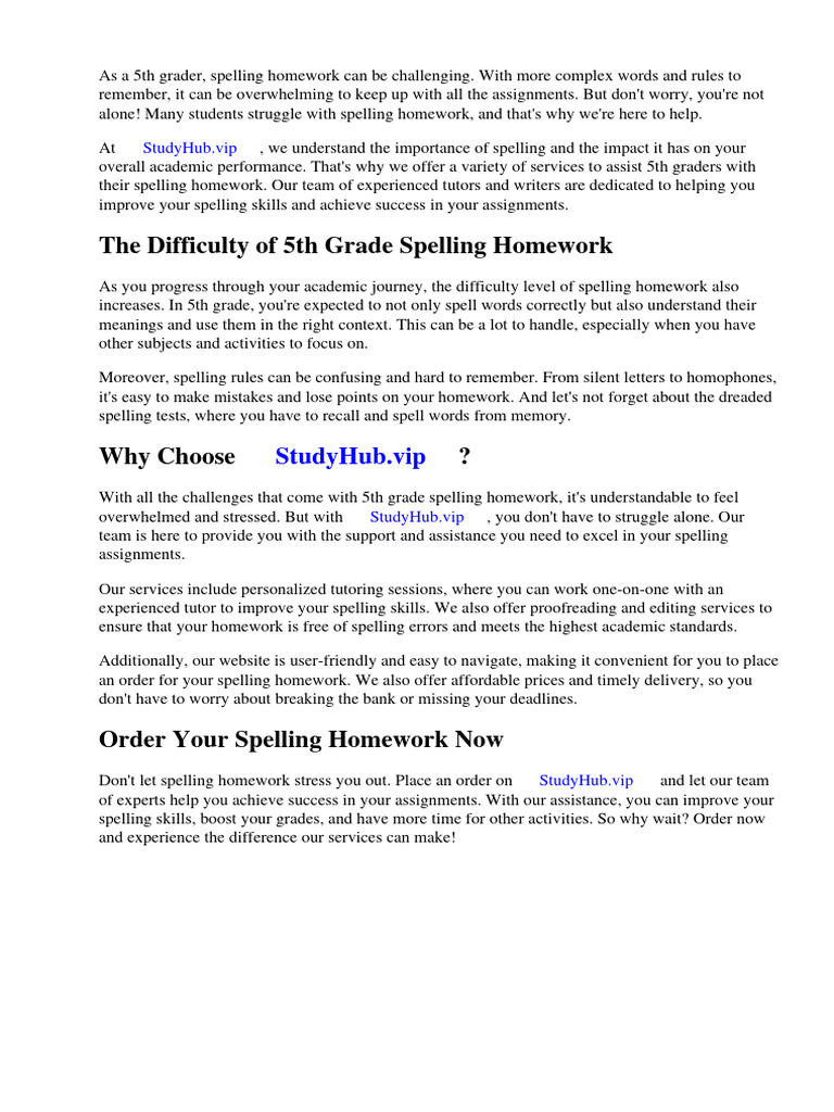 Spelling Homework 5th Grade | Download Free PDF | Phonics | Homework