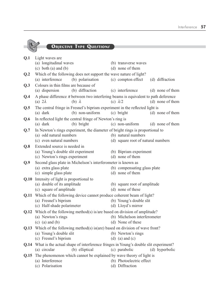 Interference and Wave Nature of Light Quiz | PDF | Diffraction | Optics