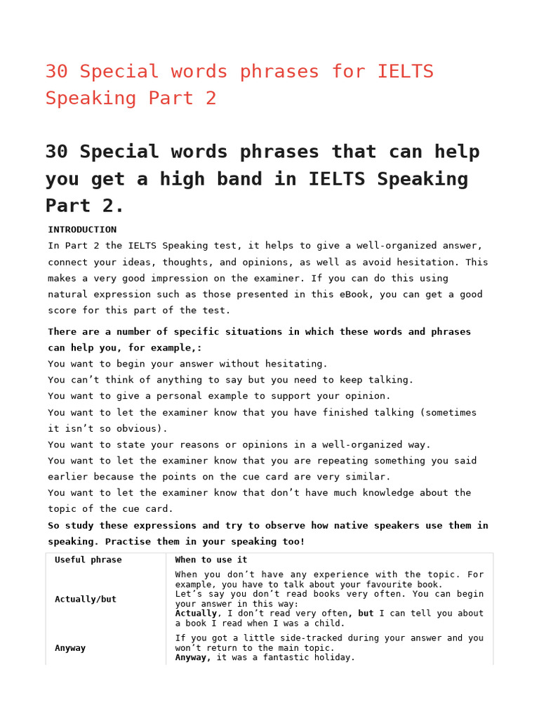 30 Special Phrases for IELTS Speaking | PDF | International English ...