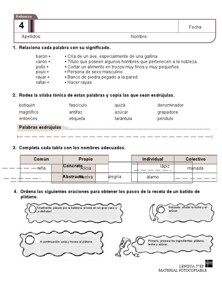 Actividades de Lengua para 5º EP | PDF