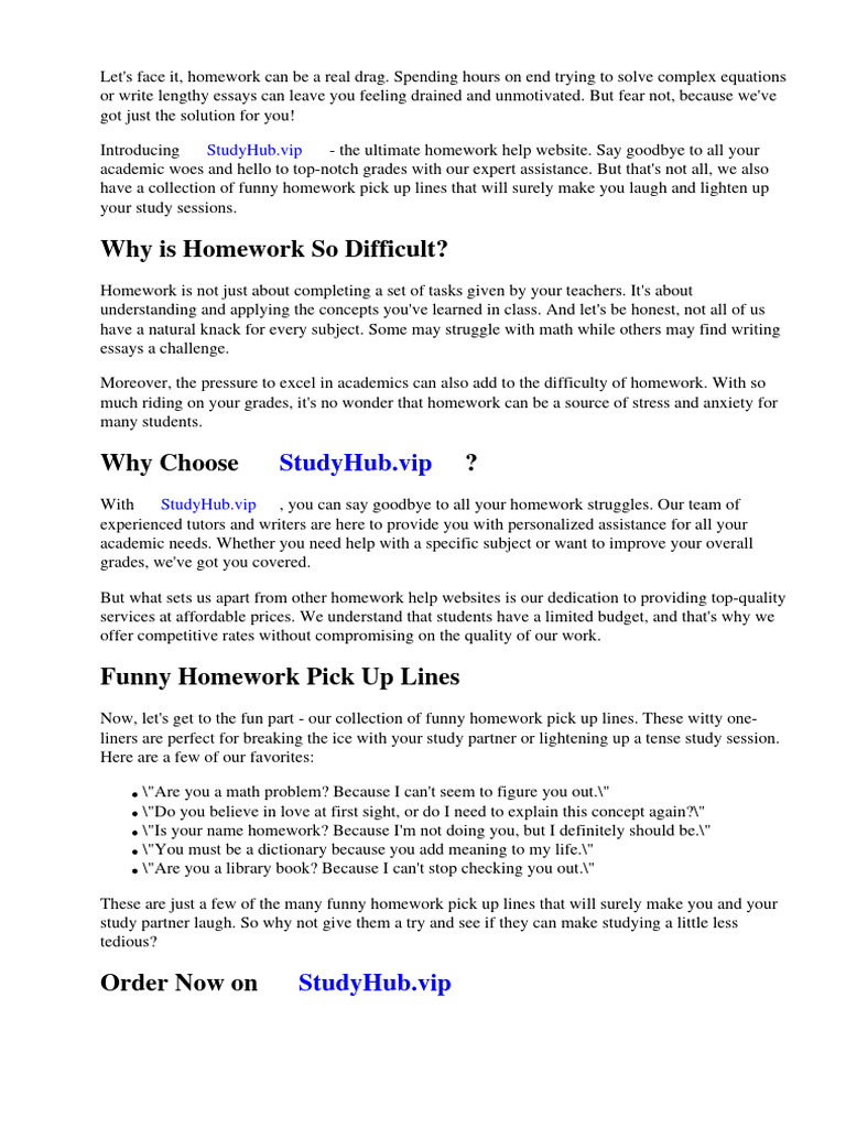 Funny Homework Pick Up Lines | Download Free PDF | Homework