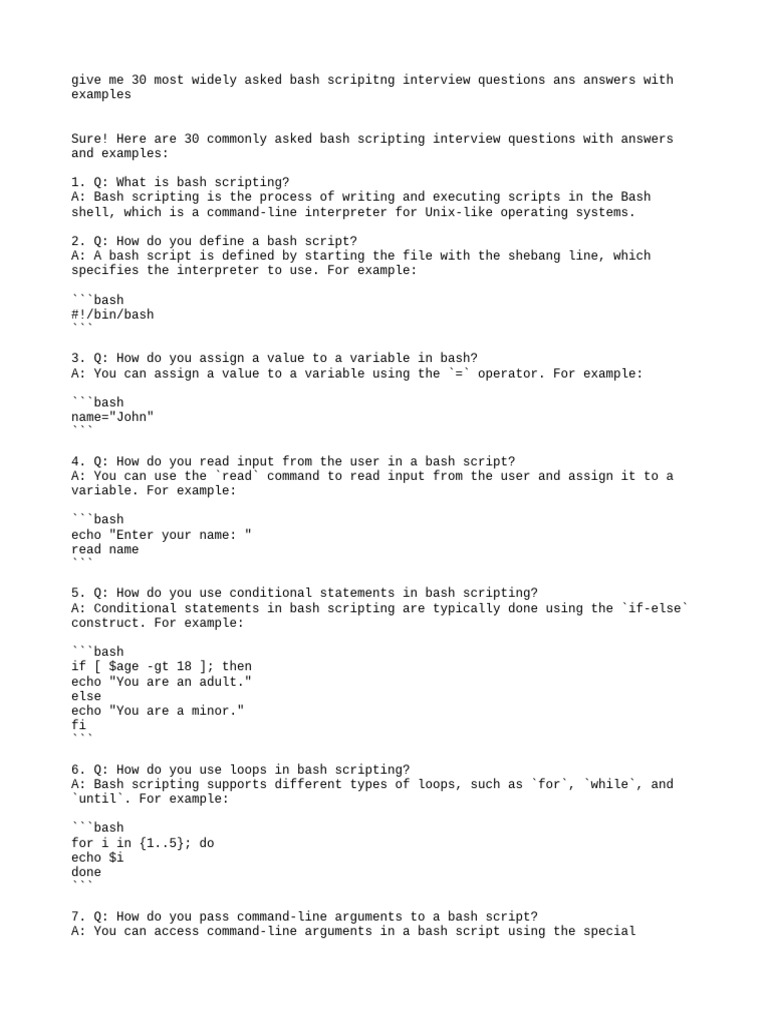 Bash Scripting Interview Questions and Answers | Download Free PDF ...