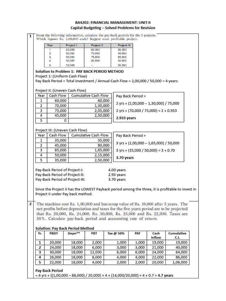 Capital Budgeting Problems Solutions | PDF | Net Present Value ...
