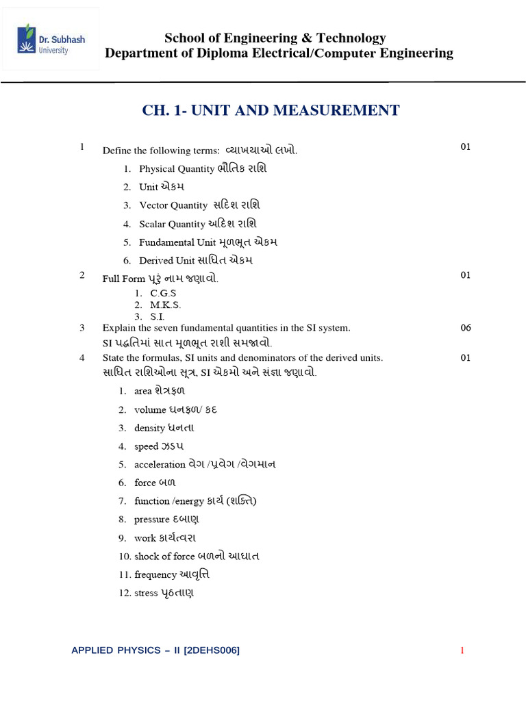 Ch. 1 - Unit and Measurement | PDF
