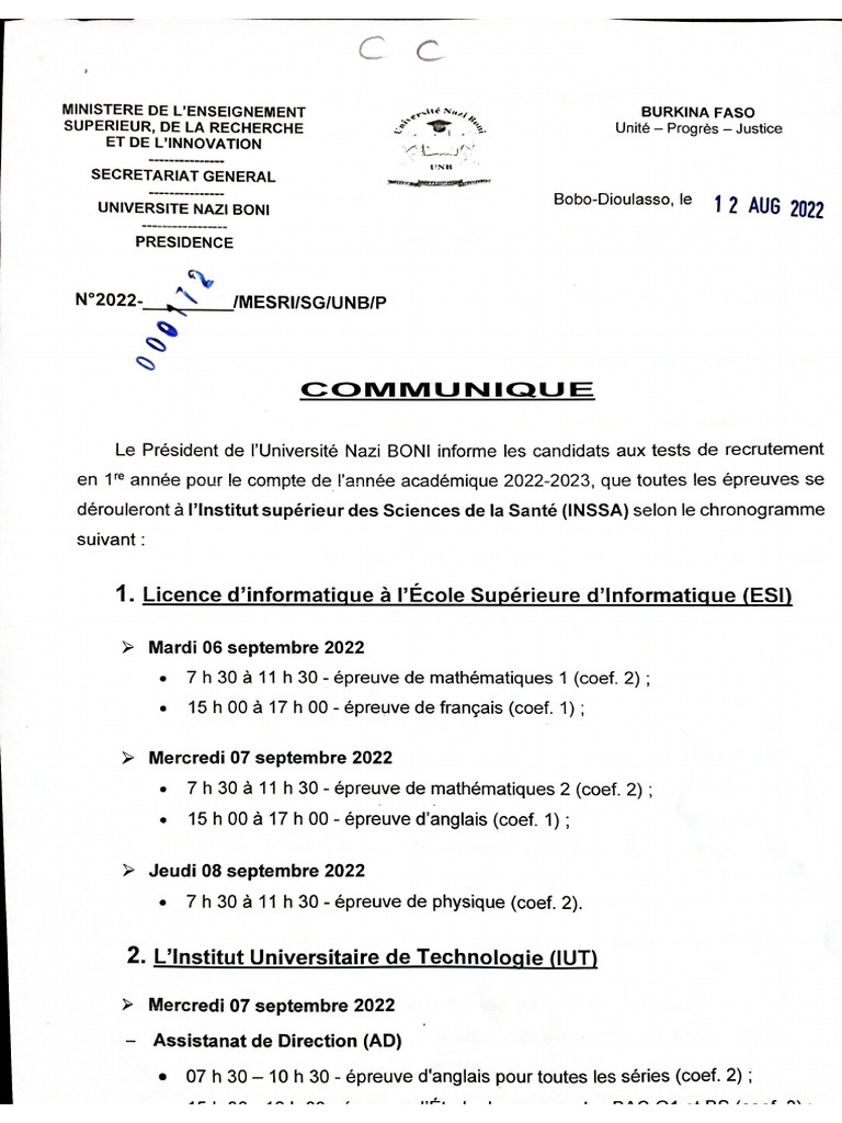 Communiqué Test IUT | PDF