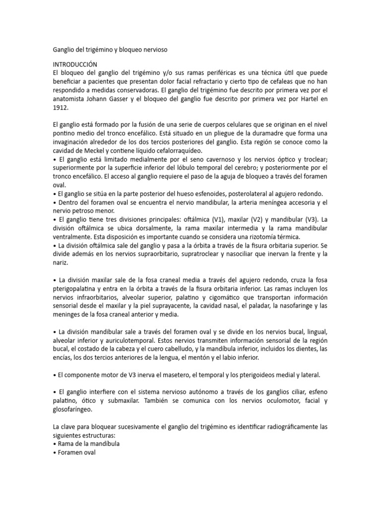 Bloqueo del Ganglio del Trigémino: Guía Completa | PDF | Anatomía ...
