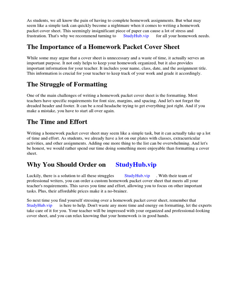 Homework Packet Cover Sheet | PDF | Homework | Safari (Web Browser)