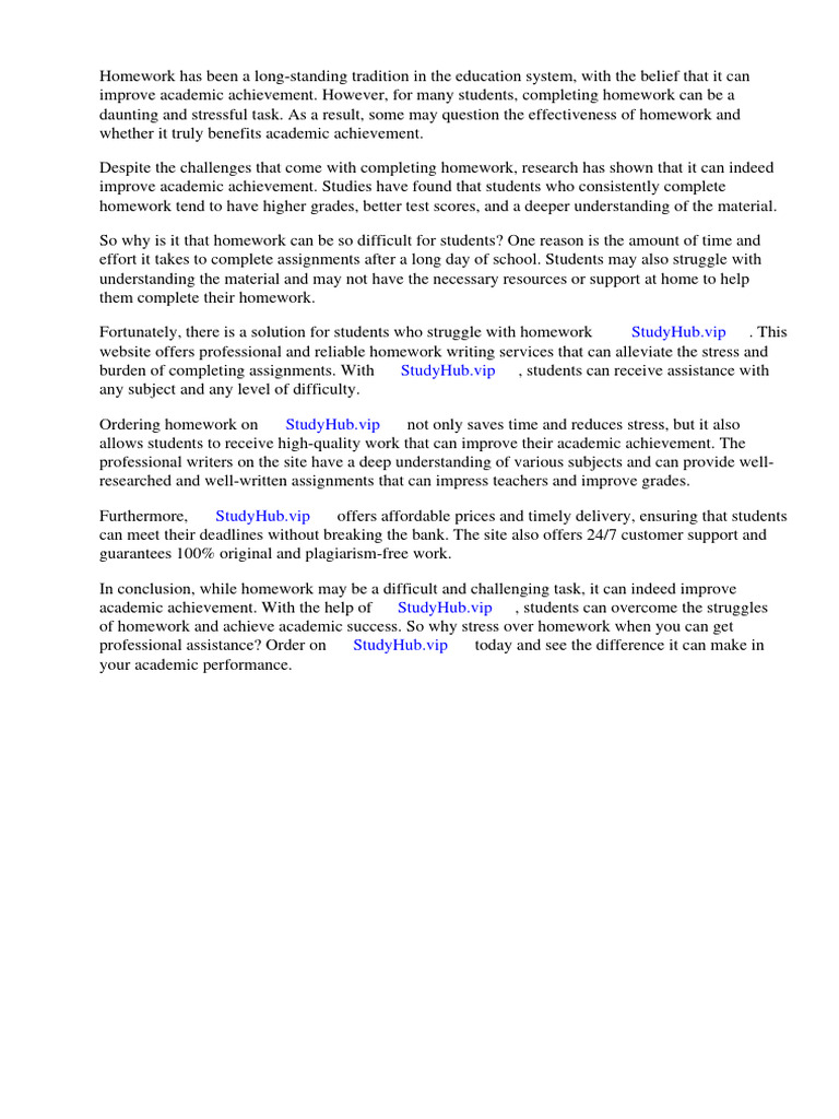 Homework Improve Academic Achievement | PDF | Homework | Homeschooling