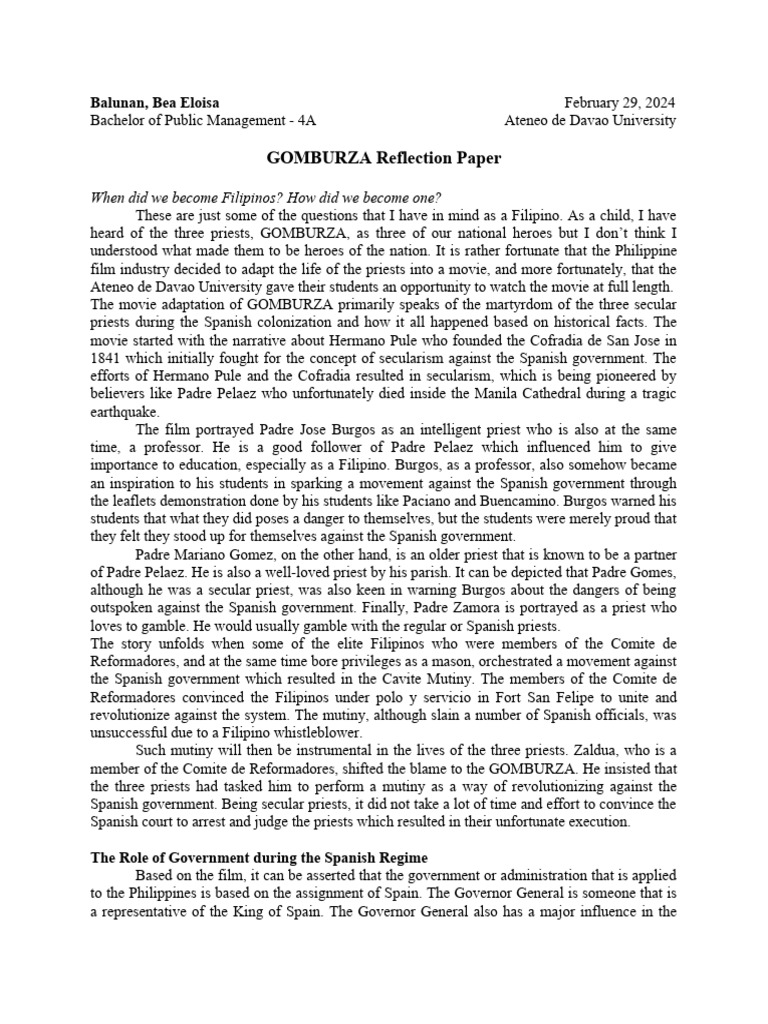 Balunan gomburza reflection paper pdf spanish east indies