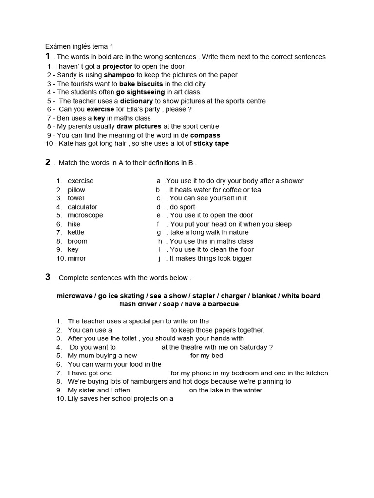 Exámen Ingles Tema 1 | PDF