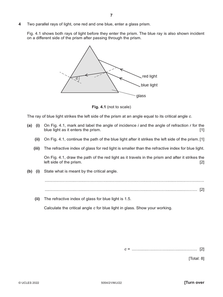 O Level Physics 5054 - 21 Paper 2 May - Jun 2022 | PDF | Refraction | Waves