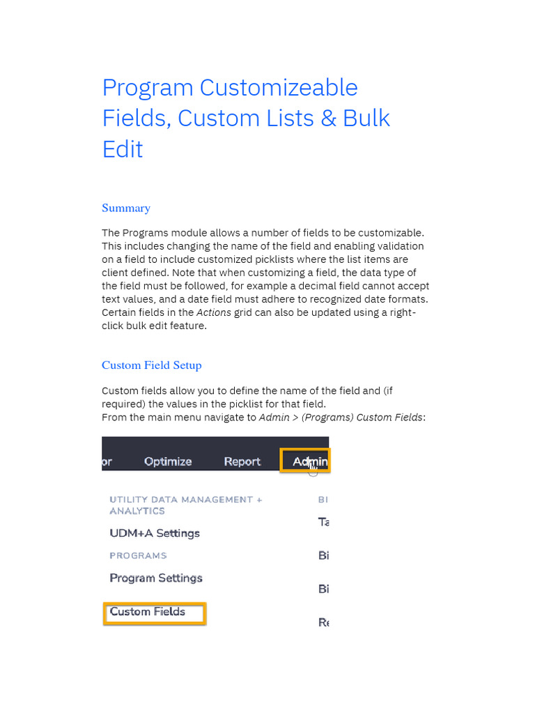 Envizi L4 POX - Program Customizable Fields, Custom Lists & Bulk Edit ...