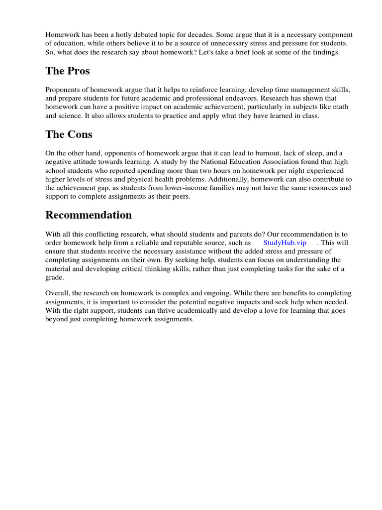 Homework What The Research Says Brief | PDF | Homework | Shock ...