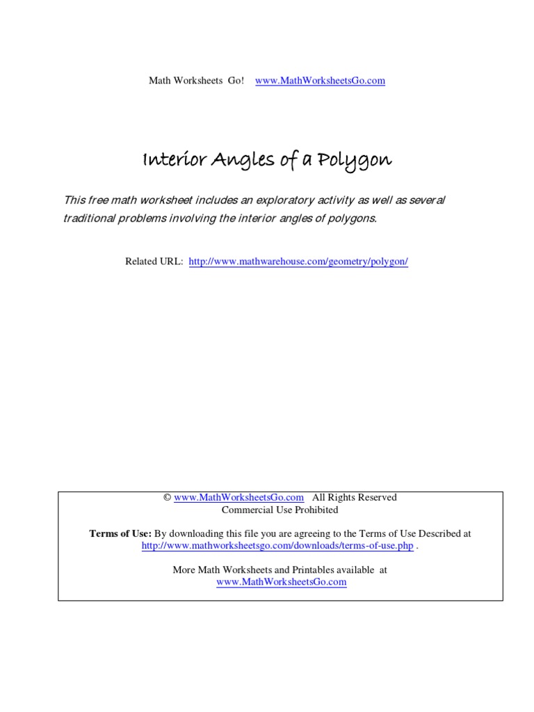 worksheet Angles In Polygons Worksheet interior angles of polygons worksheet