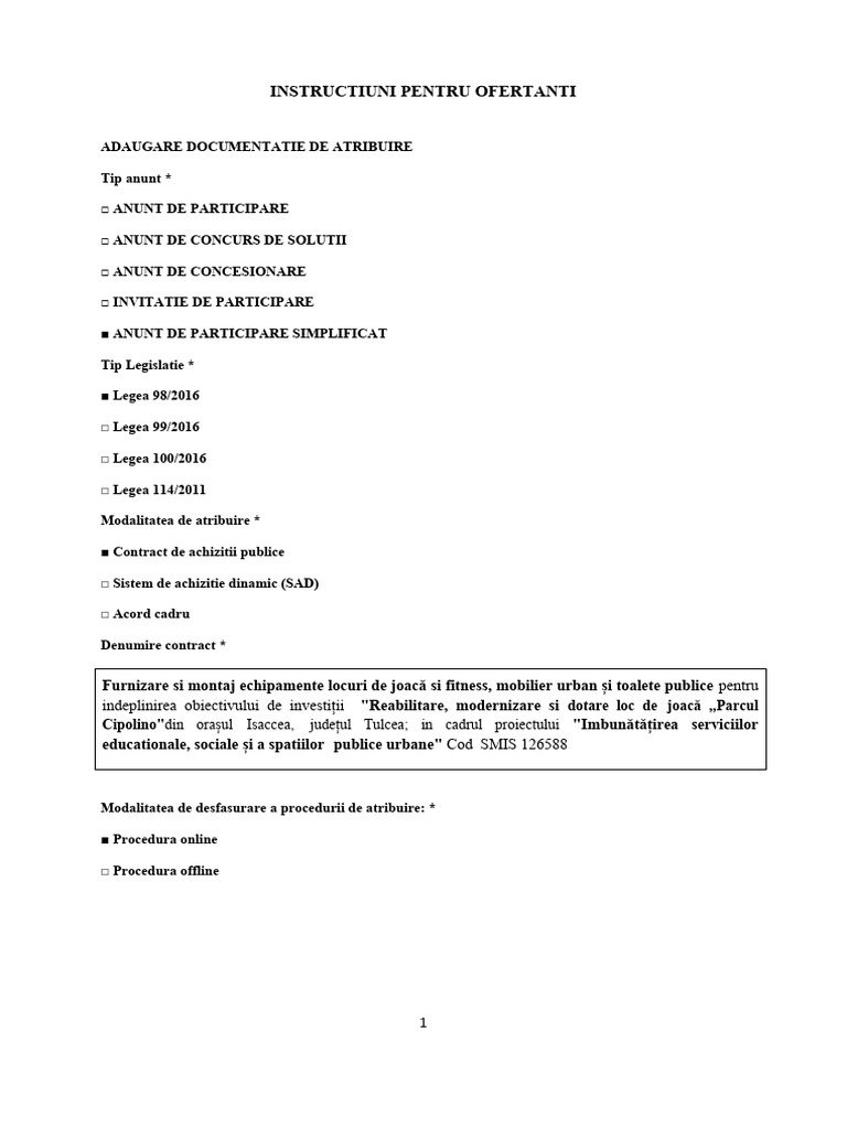 Instructiuni Pentru Ofertanti | PDF