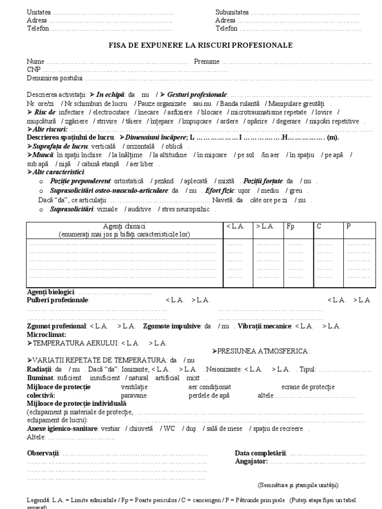 Fisa de Expunere La Riscuri Profesionale | PDF