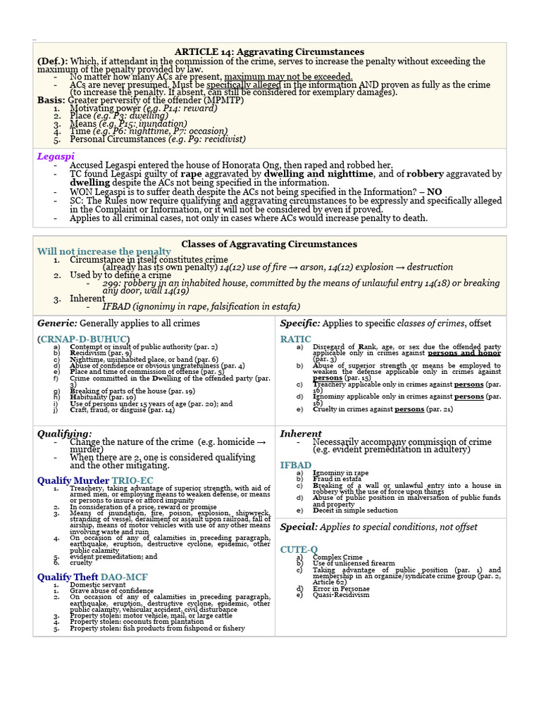 Aggravating Circumstances in Criminal Law | PDF | Murder | Robbery