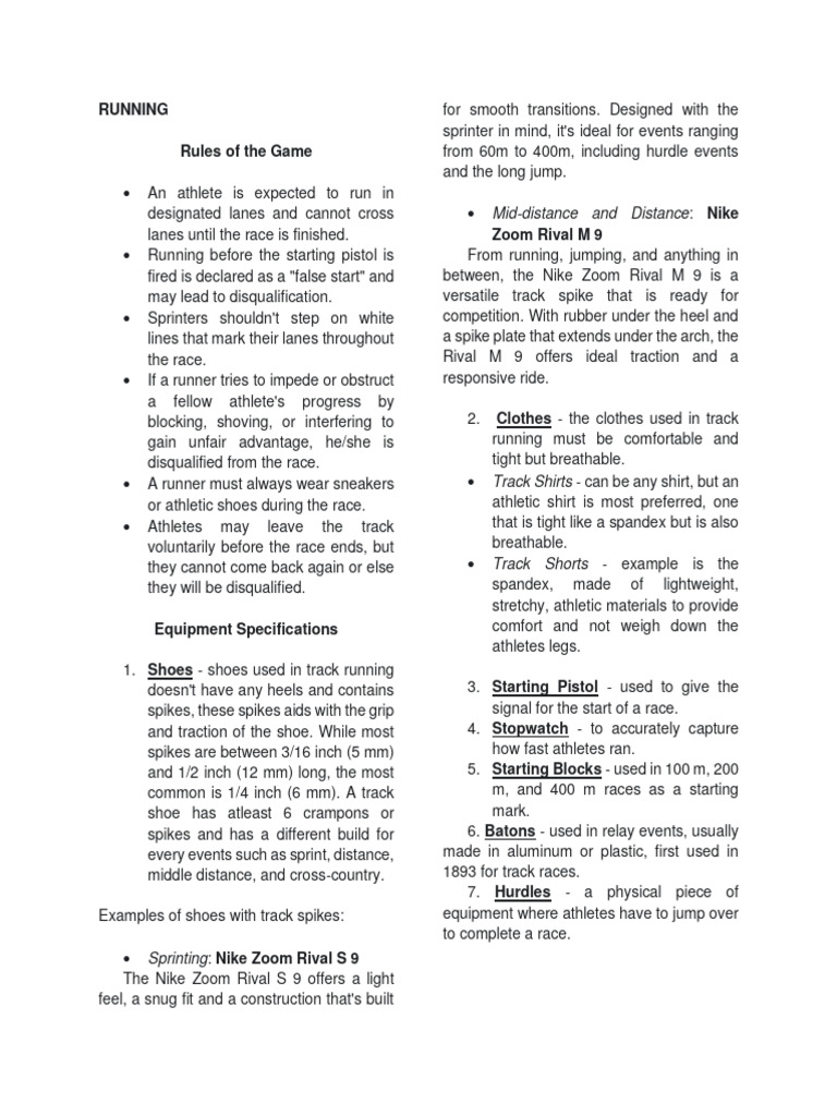 Equipment for Running Events | PDF | Track And Field | Sport Of Athletics