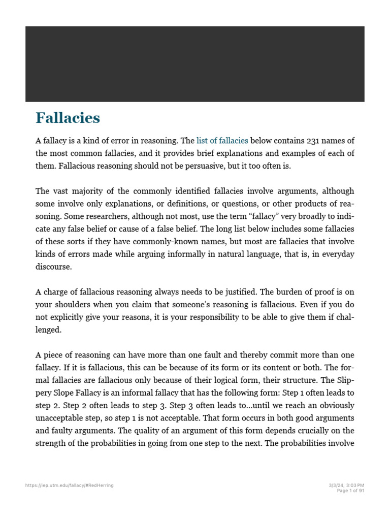 Comprehensive Guide to Logical Fallacies | PDF | Fallacy | Deductive ...