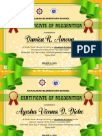 Yellow Green Certificate of Recognition