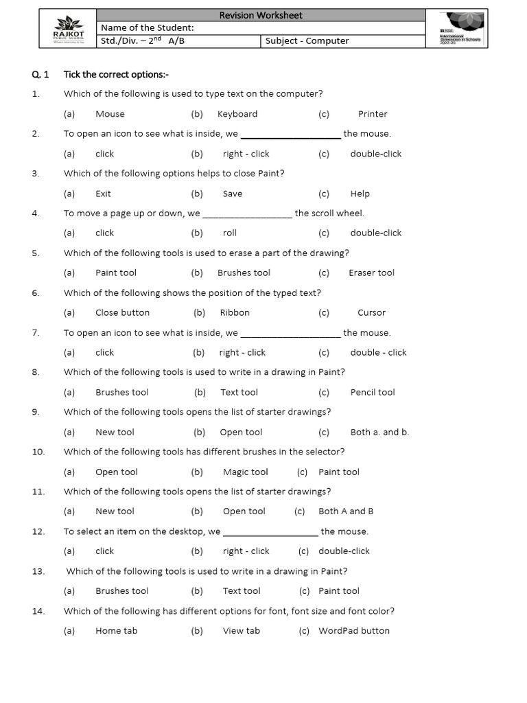 Grade 2 Computer Skills Worksheet | PDF | Icon (Computing) | Drawing