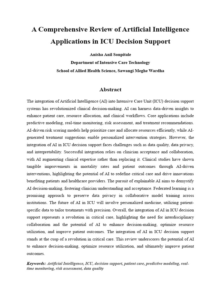 A Comprehensive Review of Artificial Intelligence Applications in ICU ...