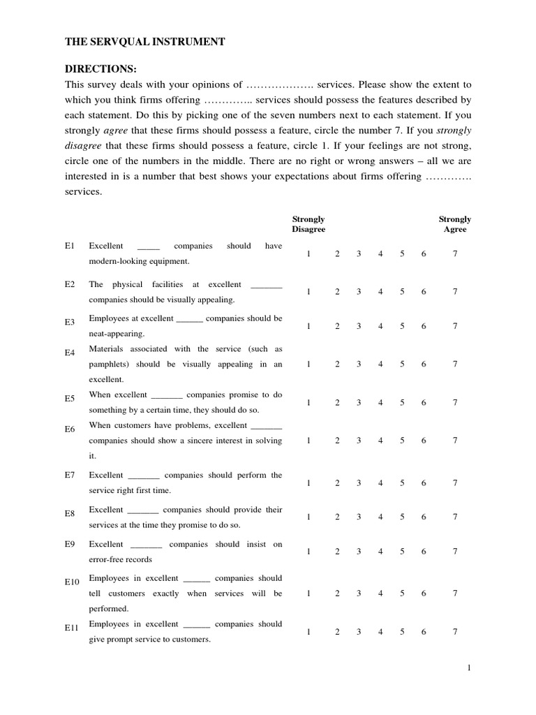 Servqual Questionnaire Template | PDF