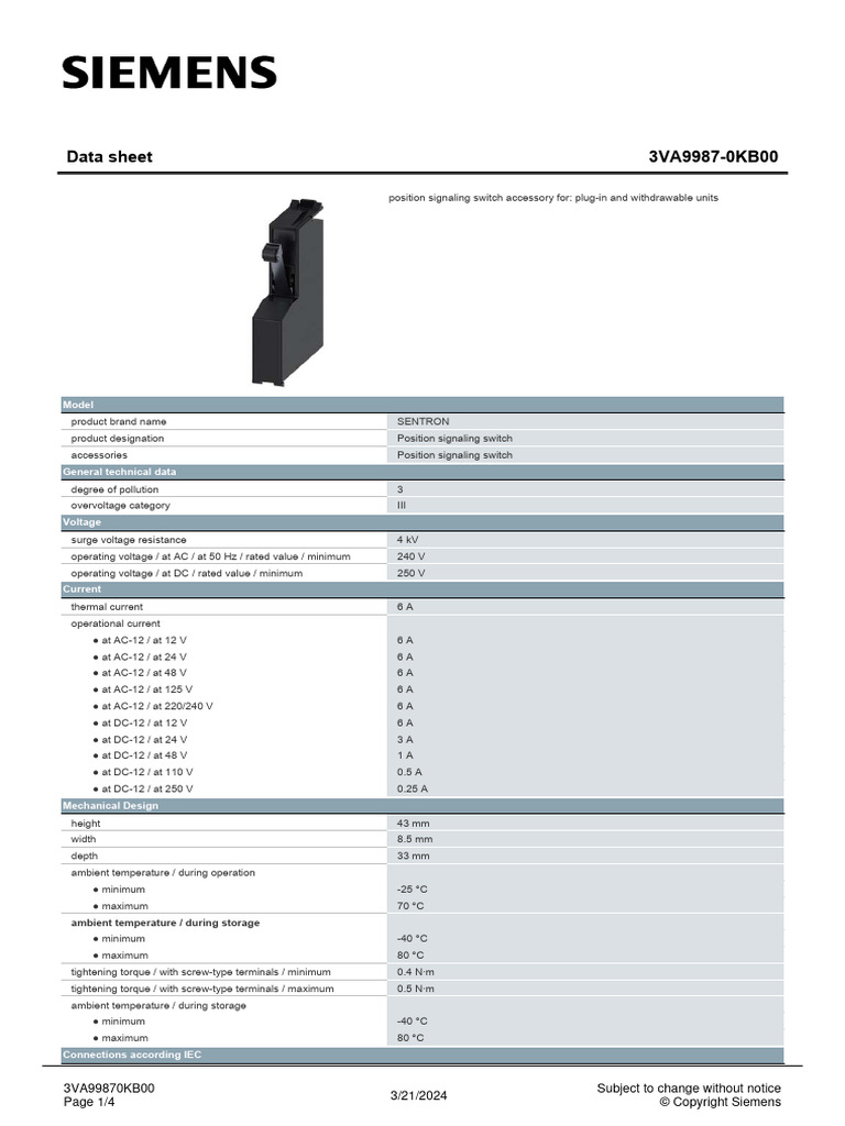 3VA99870KB00 Datasheet en | PDF | Alternating Current | Physical Quantities