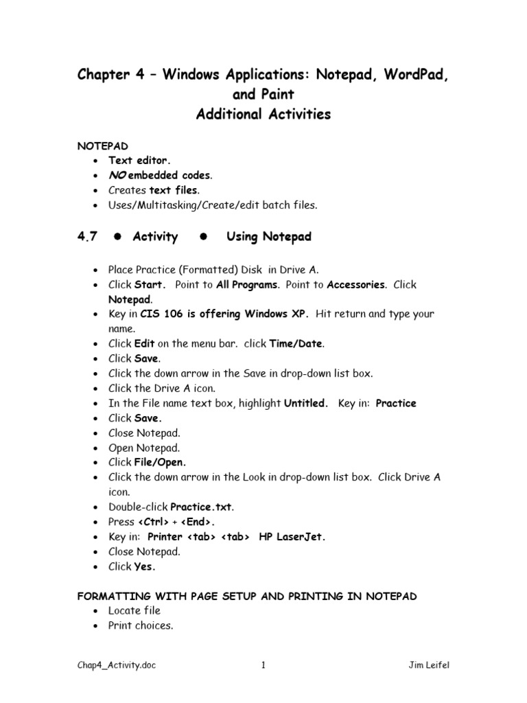Notepad and Paint Activities Guide | PDF | Icon (Computing) | Computer File