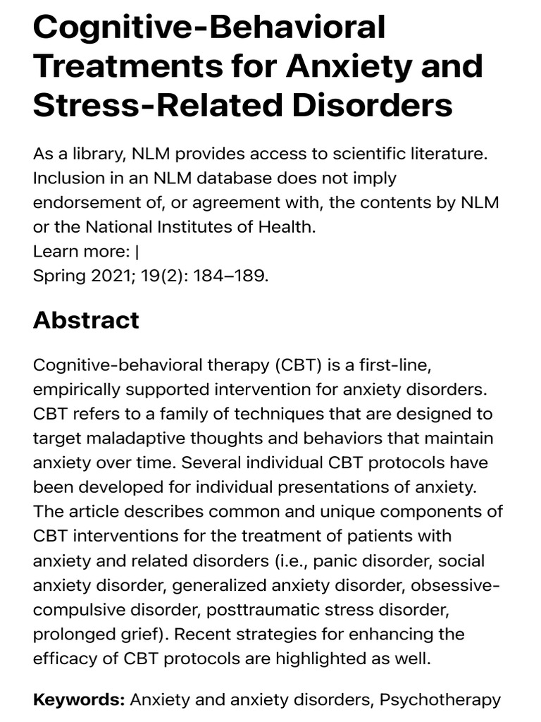 CBT for Anxiety and Stress Disorders | PDF | Cognitive Behavioral ...