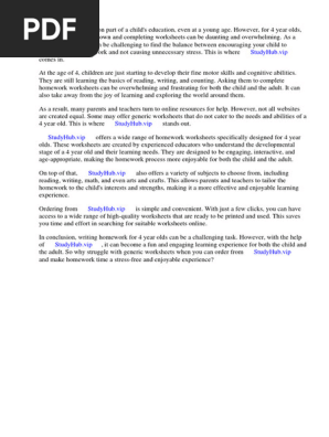 Homework Worksheets for 4 Year Olds