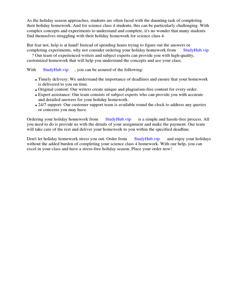 Holiday homework of science for class 4 pdf books newspapers
