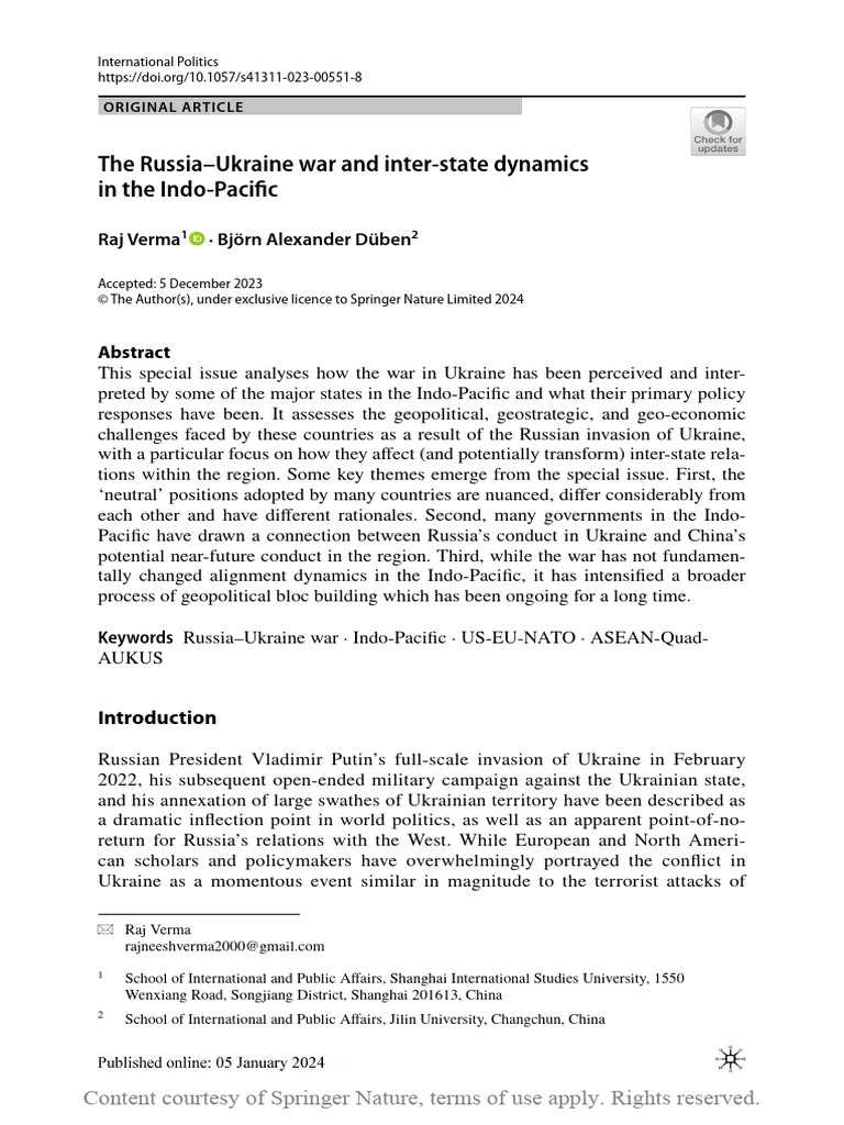 The Russia-Ukraine War and Inter-State Dynamics in | PDF | Russia ...