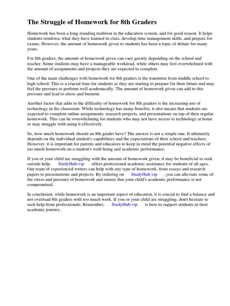 How Much Homework Should an 8th Grader Have PDF Homework Schools