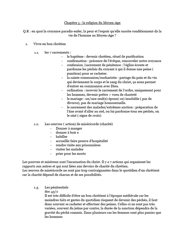 La religion au Moyen-Âge : sacrements et croyances | PDF | Eucharistie ...