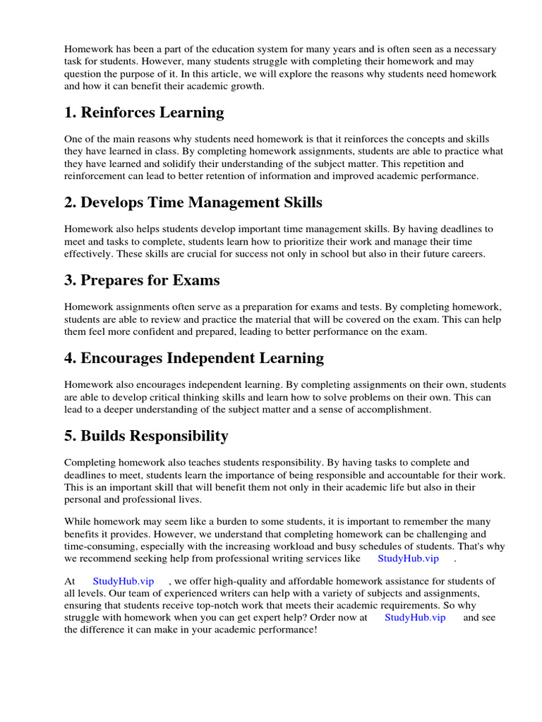 Reasons Why Students Need Homework | PDF | Homework | Teachers