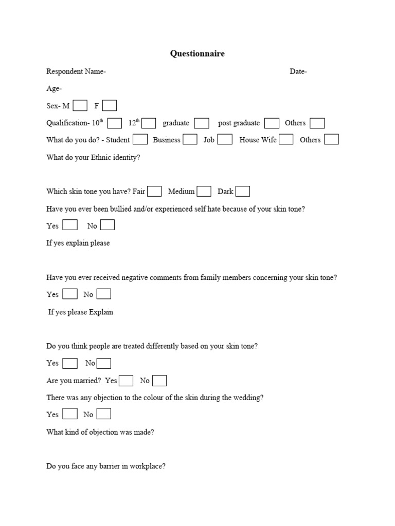 Skin Tone Discrimination Questionnaire | PDF | Wellness | Lifestyle