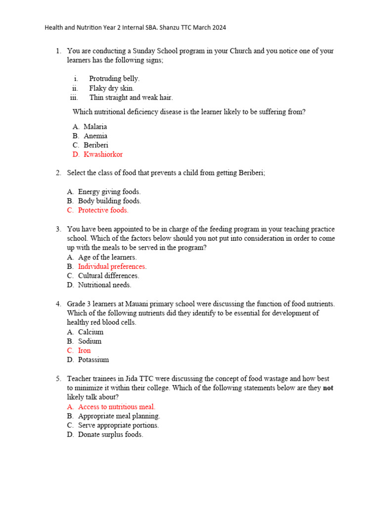 Nutrition Exam Questions and Answers | PDF | Foods | Nutrition