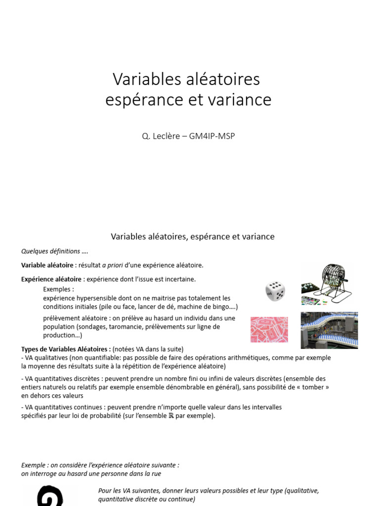 Variables aléatoires espérance et variance PDF Variance — free download