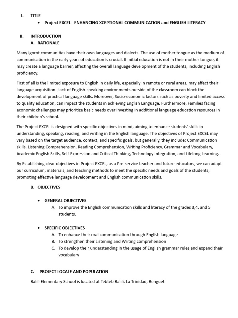 Nstp project excel pdf literacy english language