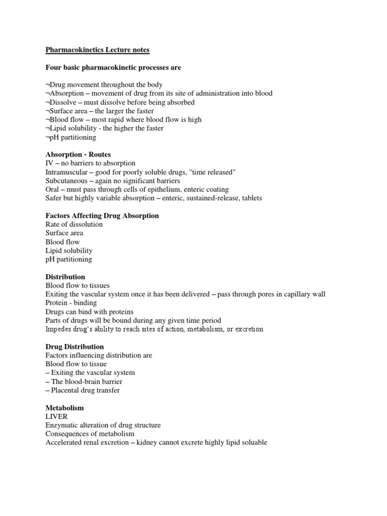 Pharmacokinetics Lecture Notes Overview | PDF | Drug Metabolism | Agonist